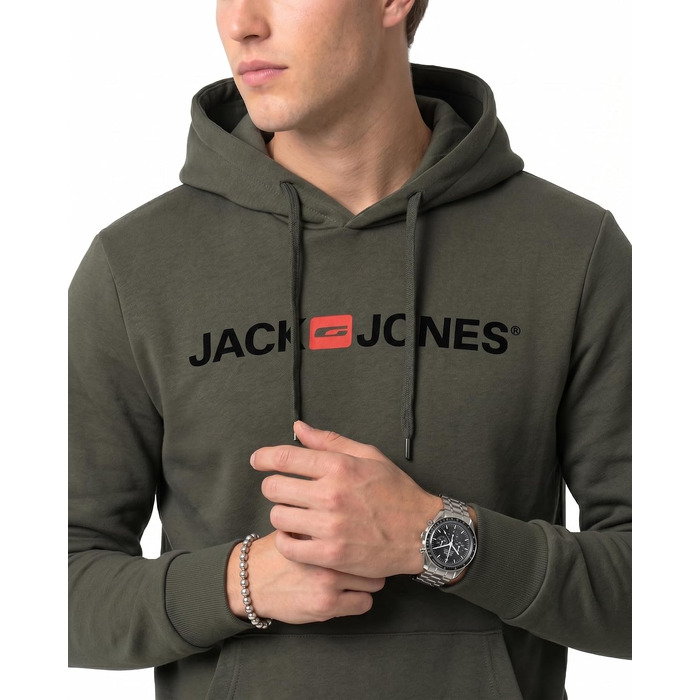 Чоловічий худі Jack & Jones Regular Fit JJEADRIAN з великим принтом на спині, колір Raven (темно-сірий)
