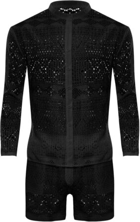 Panegy чоловічий комплект: мереживкова сорочка-туніка та шорти, сітка, чорний