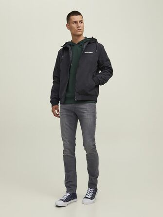 Чоловіча куртка-бомбер JACK & JONES Mae Bousonjacke, темно-синя з чорними деталями, розмір XS