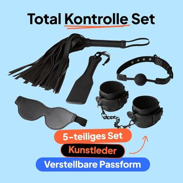 Набір для БДСМ Obaie Fesseln & Bondage: 5-елементний комплект для початківців з падоком, мотузкою, маскою, флогом та наручниками з PU-шкіри