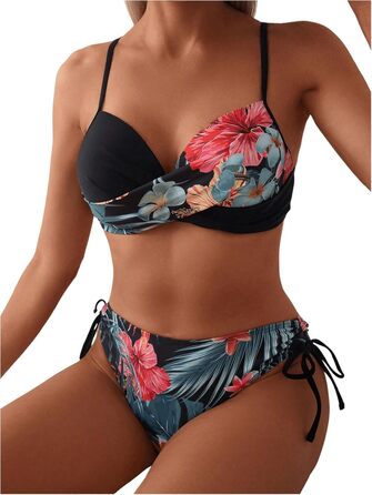 Бікіні GORGLITTER з пуш-ап, двочастинний купальник, тропічний стиль, чорний, XL