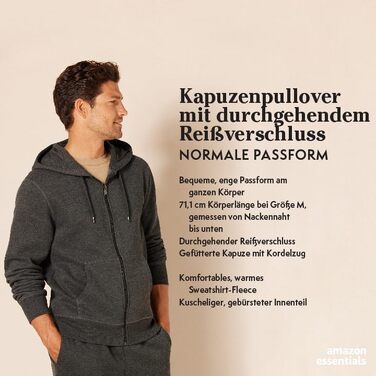 Чоловіча флісова толстовка з капюшоном та блискавкою Amazon Essentials, розмір XL, чорна (Big & Tall)