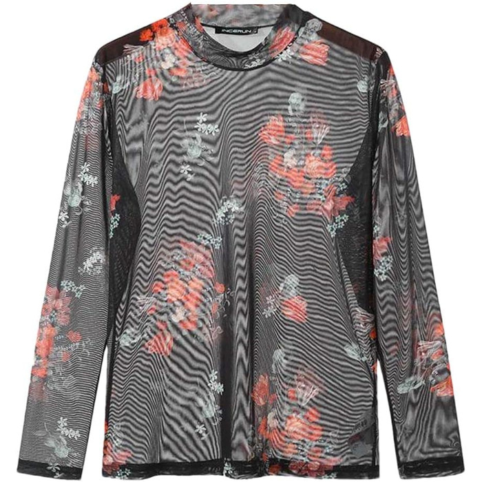 Чоловіча футболка Deepsko з принтом, з довгим рукавом, сітчаста, прозора, для вечірок, повсякденна сорочка