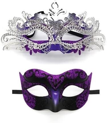 Маска для обличчя IEKEI Maskerade з кристалами, металева, для свята, карнавалу, Хелловіну (фіолетова)