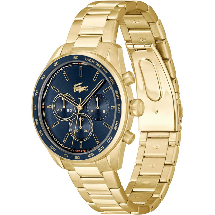 Чоловічий годинник Lacoste Chronograph Boston: кварцовий хронограф у золотисто-синьому кольорі з металевим ремінцем