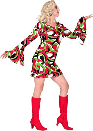 Сукня 70-х років WIDANN ILANO для вечірок, карнавалу, фестивалю, з тропічним візерунком (XS, Vintage Waves)