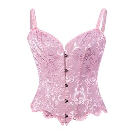 Жіноче корсетне топик з бретелями Overbust, готичний корсет, бюстгальтер, топик, карнавальний костюм, топик для корекції фігури, рожевий, XL