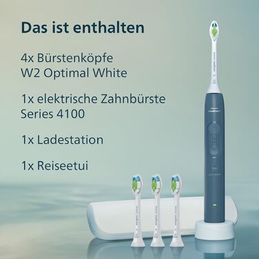 Електрична сонічна зубна щітка Philips Sonicare 4100 (HX3683/33) темно-синя, з 4 насадками W2 Optimal White, дорожнім кейсом та USB-зарядним пристроєм