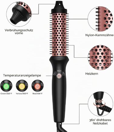 Мультифункціональний стайлер для волосся 6 в 1 UKLISS Air Styler Set: фен-щітка, локатор, випрямляч та дифузор, 1000 Вт, LCD-дисплей, колір Rose Gold