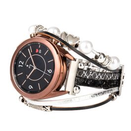 Шкіряний ремінець KONAFEI для Samsung Galaxy Watch 7/FE/6/5/4/3/Active 2, Classic (20мм), чорний з срібляною металевою застібкою