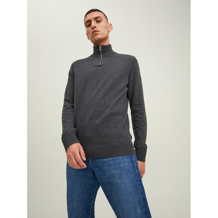 Чоловічий в'язаний кардиган Jack & Jones з чверть-застібкою на блискавці, однотонний (Розмір: L, Колір: Rosin)