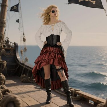 Костюм пірата для жінок CICOCI: ренесансний корсет, стеampunk спідниця, топ, аксесуари пірата, повний костюм на Хелловін, білий/Розкішний сад
