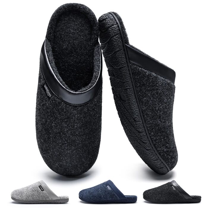 Чоловічі зимові капці WateLves з пам'яттю (Memory Foam), фетрові тампони з антиковзаючою підошвою для дому та вулиці, чорні, розмір 43 EU