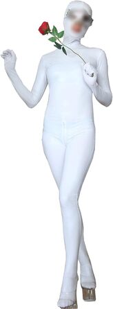 Жіночий сексуальний catsuit BESYFAY з блискавкою та рукавичками, цілісний костюм (білий, S)