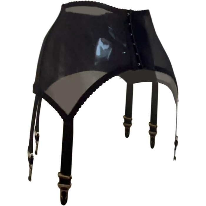 Пояс-тримач для панчіх для жінок з високою талією, сітчатий пояс-тримач з 6 металевими затискачами, регульовані ремінці для панчіх до стегон L-XL, чорний