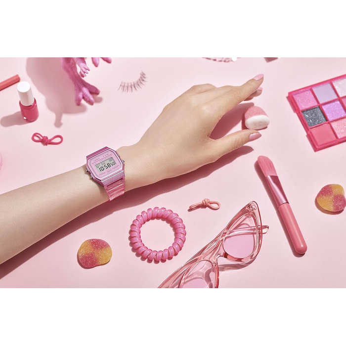 Класичний кварцовий годинник Casio F-91W Transparent Pink: водонепроникний, зі стопосекундою, будильником та календарем