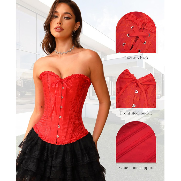 Корсет Vrapo для жінок - бюст-корсет, шнурівка, талія, спідня білизна, червоний, XS