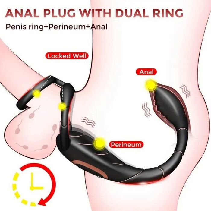 Анальні вібратори Seckoe: комплект з кільцем для пеніса та анальним провідником (9 режимів вібрації)