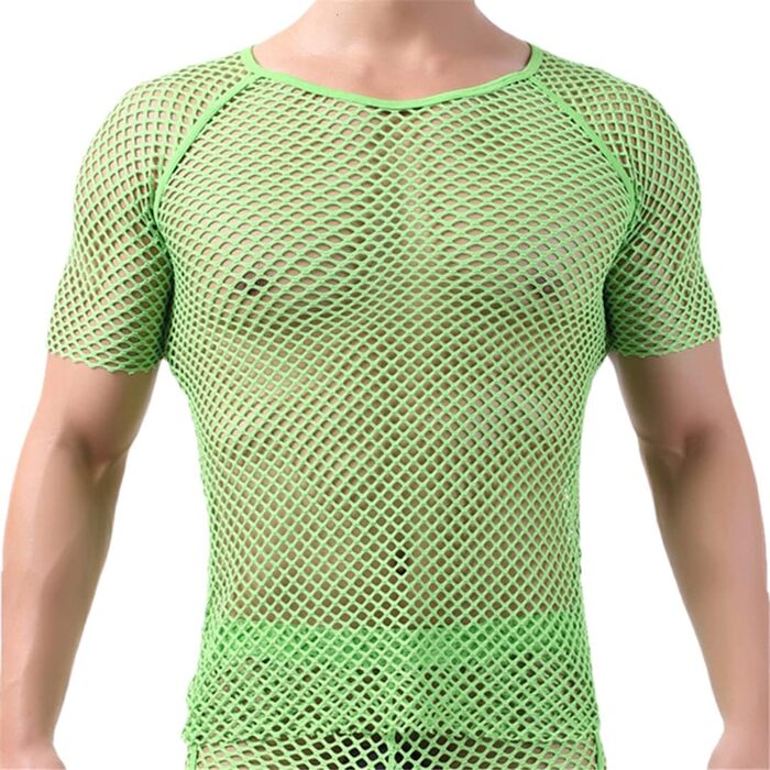 Чоловіча прозора футболка з сіткою, короткий рукав, для нічного клубу (L, Fa2101-888)