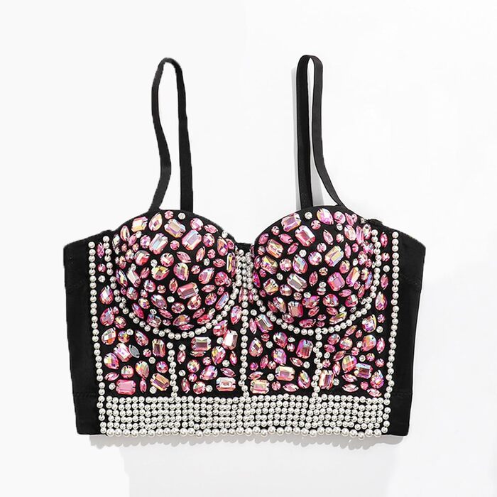 Жіночий бюстгальтер-корсет з пуш-ап, мереживо, стрази, рожевий. Ідеально для вечірок та клубів