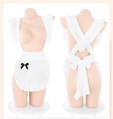 Костюм горничної SINROYEE: сексуальна мереживна піжама для косплею, піжама-бабідол, набір сексуальної французької горничної (білий + чорний), універсальний розмір