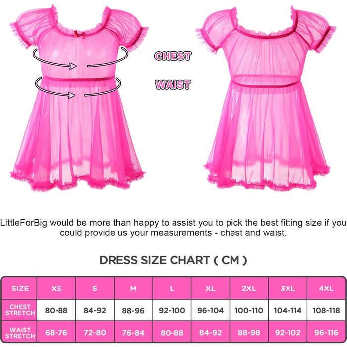 Прозора мереживна сукня-боді LittleForBig для дорослих та дітей, рожева, розмір XXL
