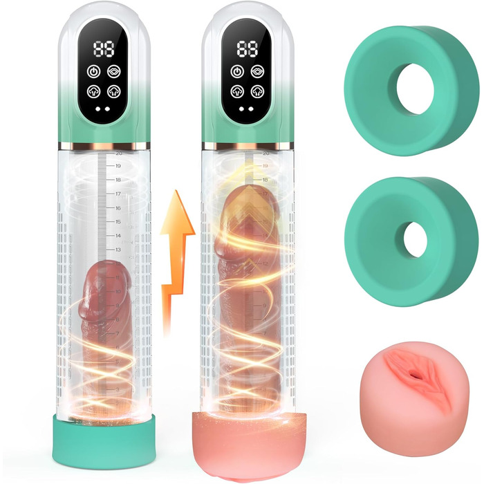 Пумпа для збільшення пеніса HIVEFUN: 4 режими всмоктування, 3 автоматичні тренувальні, водонепроникна (IPX7), сірий/зелений