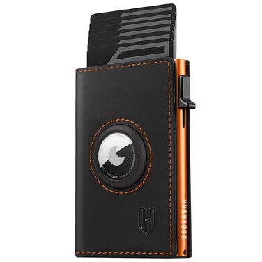 Чоловічий смарт-гаманець DODENSHA MagSnap для AirTag з RFID захистом, відділенням для монет та картхолдером на 10+ карток, чорно-помаранчевий