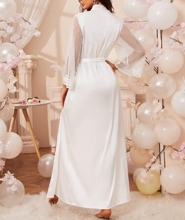 Шовковий халат-кімоно Lang Satin Sexy для жінок: елегантний халат з мереживом та паєтками для вечірки, весілля, нареченої або дружки. Довгі рукави, Patchwork, ніжні кольори.