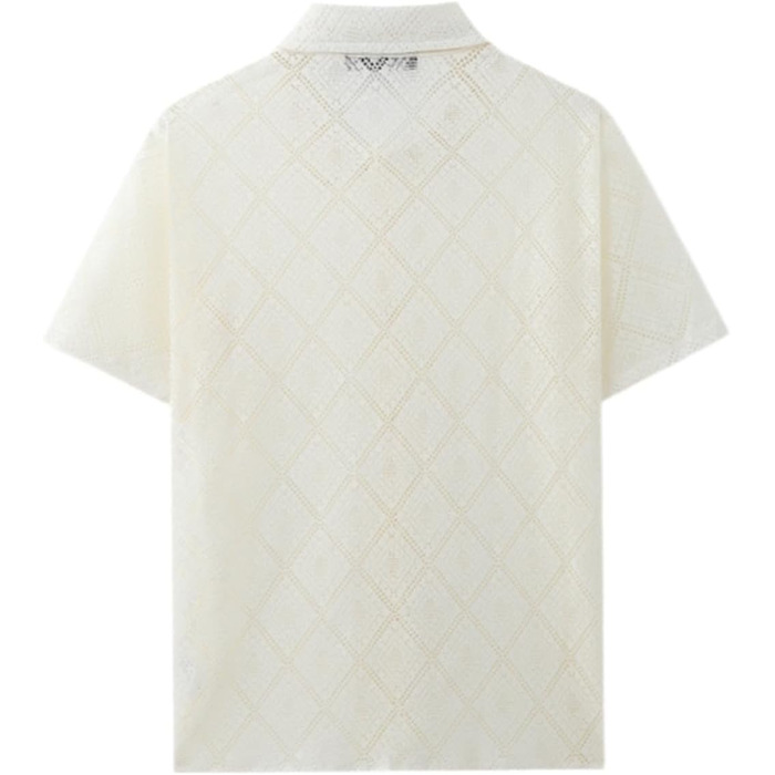 Чоловіча сорочка SOOUICKER з мереживом, коротким рукавом, прозора, в стилі vintage, для відпочинку та вечірок, біла