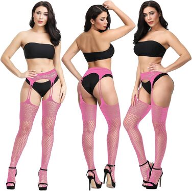 DRESHOW 6 пар мереживних панчіх з високою талією: чорні, сірі, кавові, темно-сині, білі, бордові