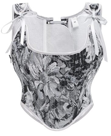 Корегуюча білизна Dreay для жінок у вінтажному стилі, асиметричний виріз, корсетне прилягання, шнурівка спереду та ззаду, бавовна, топ-футболка Roa (L, сірий з маками)