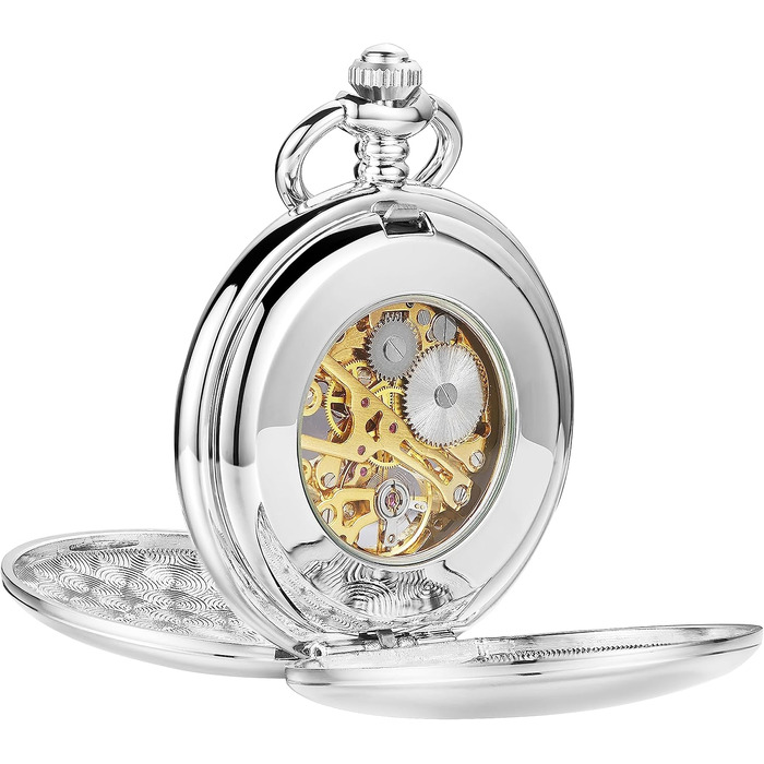 Чоловічий кишеньковий годинник ShoppeWatch з ланцюжком, механічний з ручним заводом, вінтажний стиль стімпанк 1920-х років, сріблястий