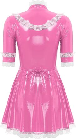 Костюм покоївки Agoky для жінок: міні-сукня з лакованої шкіри, мереживна спідничка, еротична білизна, клубний наряд (3XL, Рожевий)