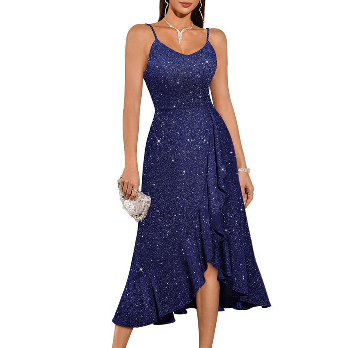 Сукня коктейльна DRESSTELLS для вечірки: елегантна, темно-синя, на бретелях, довжина до колін
