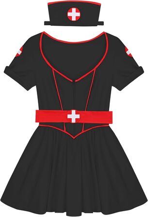 Костюм медсестри Eandarui: комплект форми лікаря/медсестри з короткими рукавами, сукня з V-подібним вирізом та спідницею А-силуету, з поясом та пов'язкою, чорний