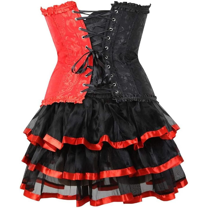Корсетне плаття KUOSE Moulin Rouge в готичному стилі з шнуруванням, спліт-спідниця, великі розміри S-6XL, чорний/червоний