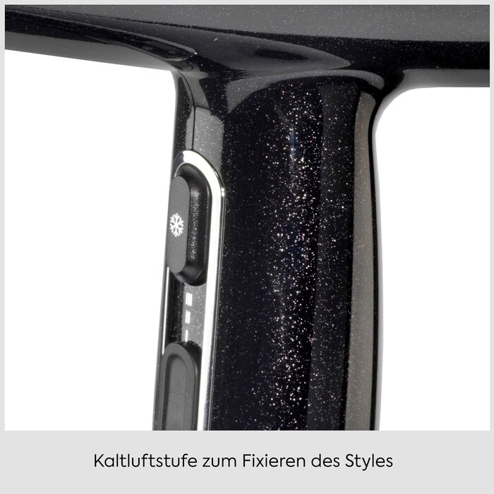 Фен для волосся BaByliss Cosmos D580DE з дифузором, 2100 Вт, іонізація, 3 температурні та 2 швидкості обдуву, сріблястий (Black Sparkle)