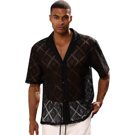 Чоловіча прозора сітчаста сорочка для музичного фестивалю, Rave, клубного одягу, чорна, розмір M