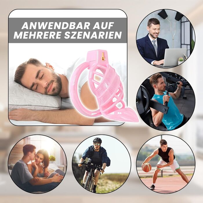 Набір для БДСМ: клітка для статевих органів, вібратор, 6 кільця для пеніса, керування через додаток, для чоловіків та пар (рожевий)