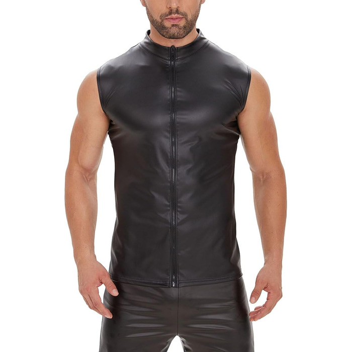 Чоловіча шкіряна жилетка Xokesy, без рукавів, на блискавці, для вечірок, чорна, M