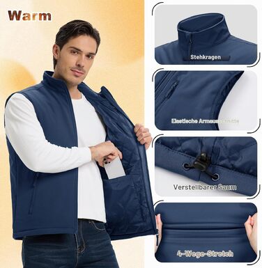 Чоловічий жилет Outdoor Ventures Softshell з утепленням: водовідштовхуючий, вітрозахисний та дихаючий жилет для їзди на велосипеді, бігу та походів (Синій, 3XL)