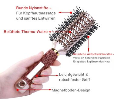 Овальна щітка для волосся PERFEHAIR з двосторонньою щетиною кабана, антистатичний гребінець для жінок та чоловіків, для короткого та середнього волосся