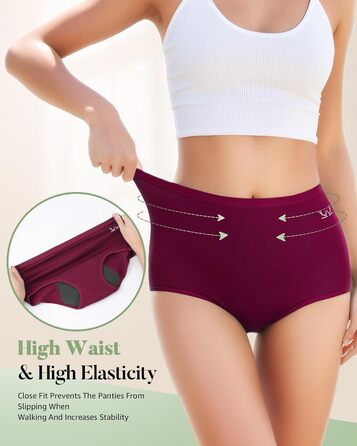 Труси для критичних днів TANSTC з сильною поглинанням, бавовна, для жінок та дівчат, висока талія, 3 шт. (Темно-синій + Чорний + Бордовий, XL)