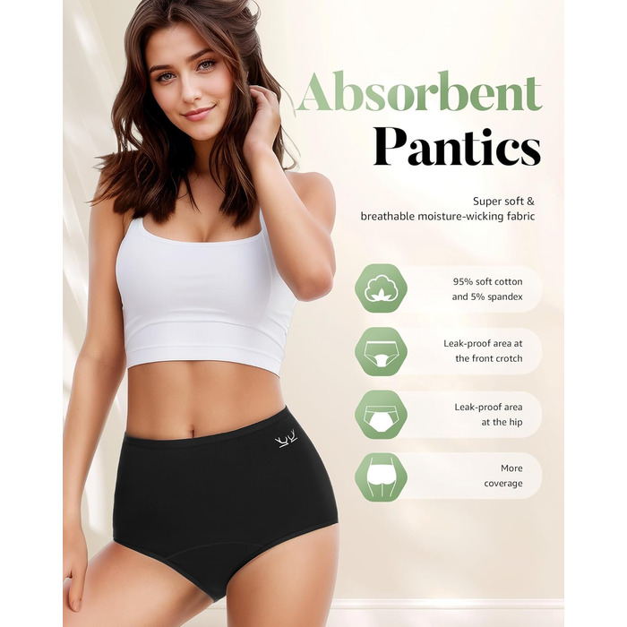 Труси для критичних днів TANSTC з сильною поглинанням, бавовна, для жінок та дівчат, висока талія, 3 шт. (Темно-синій + Чорний + Бордовий, XL)
