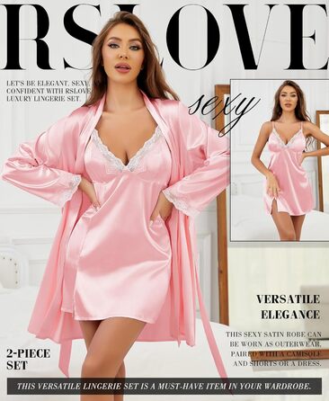 RSLOVE Комплект ніжної сукні та трусиків з мереживом, комплект спідньої білизни (XXL, Рожевий)