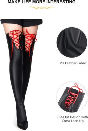 Чулки мереживні overknee для жінок, червоні, розмір L-XXL, мереживні, з перехресною зав'язкою, для клубів, косплей, рейв, великі розміри