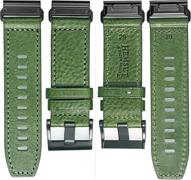 Шкіряний ремінець для годинників Garmin (26мм) — Ретро-вінтажний замінний браслет для Fenix, Forerunner, Vivoactive, Approach, MARQ, Quatix, D2 Series, Зелений