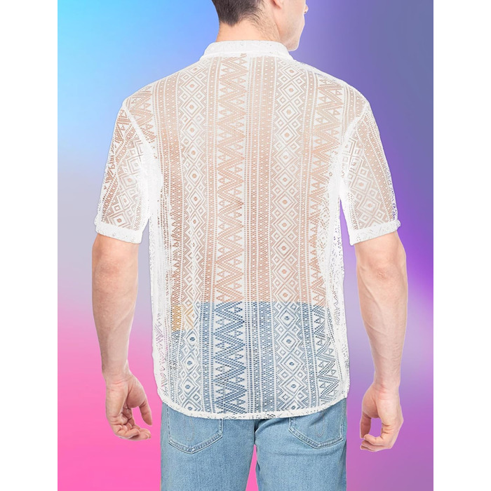 Чоловіча літня сорочка з мереживом AIEOE, прозора сітка, топ, футболка з сітки для фестивалю, 4XL, білий