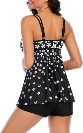 Танкіні купальник для жінок American Trends з високою талією, топ з воланами, контроль живота, колір чорний сніжинка, розмір 14-16 C